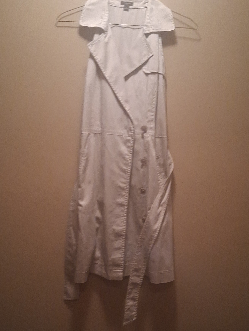 Ann Taylor Light Beige Button Up Belted Sleeveless Dress W 2 Pockets Size 4